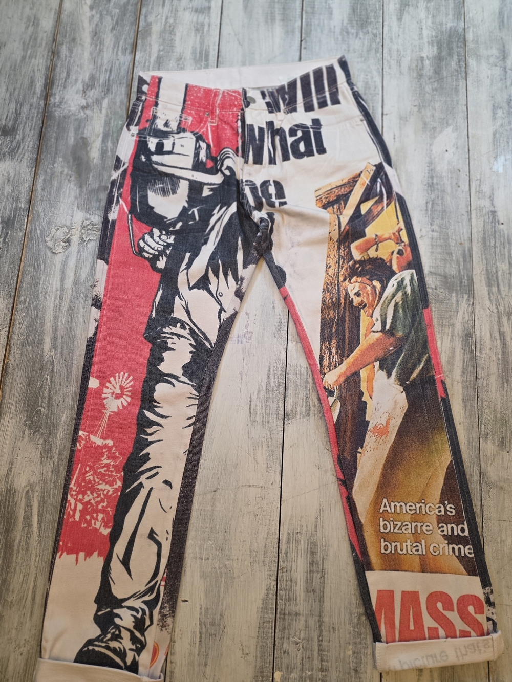 MNML Men's Graphic Print Texas Chainsaw Massacre Straight Leg Jeans sz 28